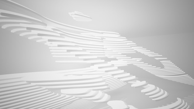 Interior paramétrico blanco abstracto con ilustración y renderizado 3D de ventana