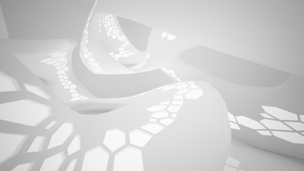 Interior paramétrico blanco abstracto con ilustración y renderizado 3D de ventana