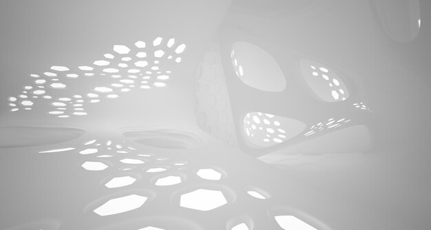 Interior paramétrico blanco abstracto con ilustración y renderizado 3D de ventana