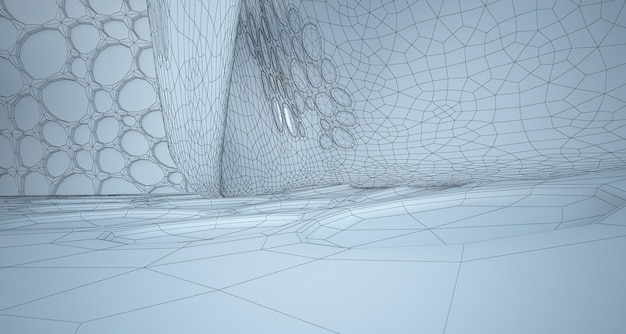 Interior paramétrico branco de desenho abstrato com ilustração 3D de desenho colorido de polígono de janela