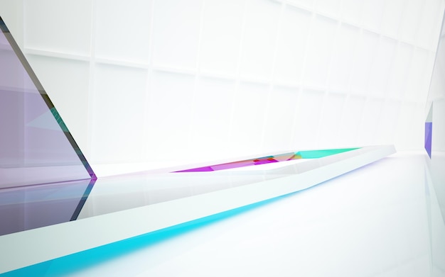Interior paramétrico de óculos gradientes brancos e coloridos abstratos com ilustração 3D de janela