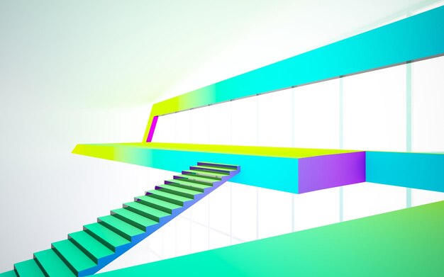 Interior paramétrico de óculos gradientes brancos e coloridos abstratos com ilustração 3D de janela