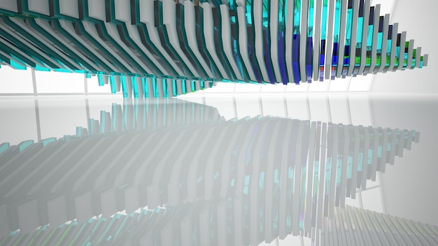 Interior paramétrico de óculos gradientes brancos e coloridos abstratos com ilustração 3D de janela