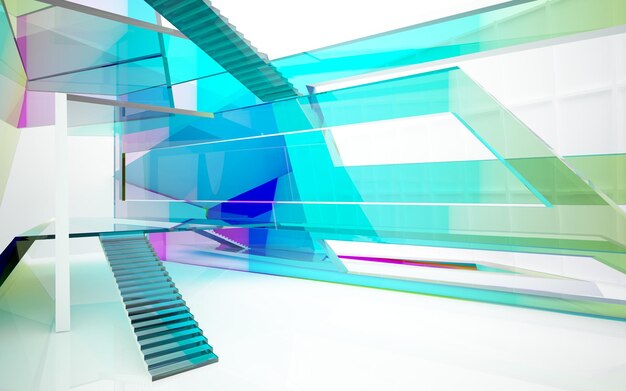 Interior paramétrico de gafas degradadas blancas y de colores abstractos con ilustración de ventana 3D