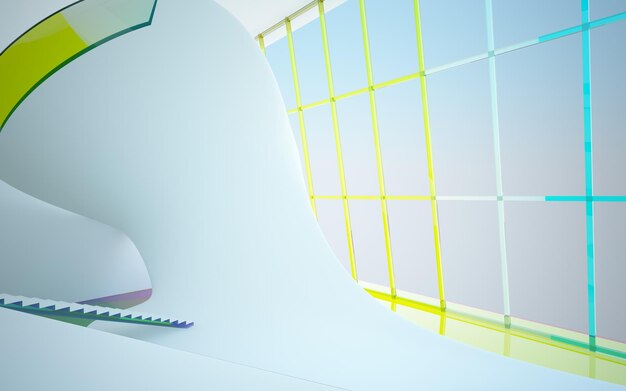 Interior paramétrico de gafas degradadas blancas y de colores abstractos con ilustración de ventana 3D