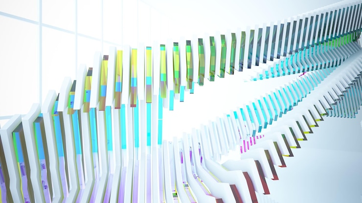 Foto interior paramétrico de gafas degradadas blancas y de colores abstractos con ilustración de ventana 3d