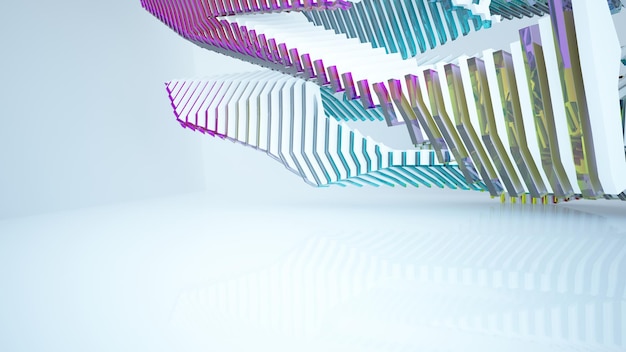 Interior paramétrico de gafas degradadas blancas y de colores abstractos con ilustración de ventana 3D
