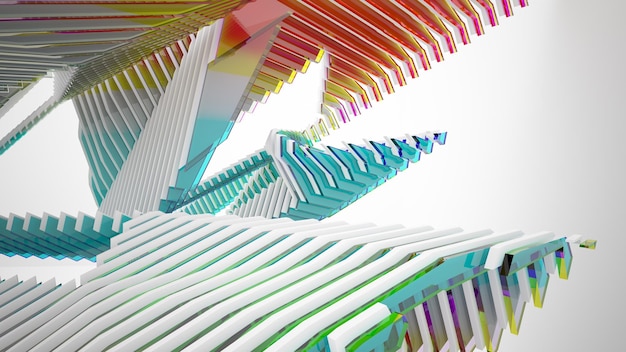 Interior paramétrico de gafas degradadas blancas y de colores abstractos con ilustración de ventana 3D