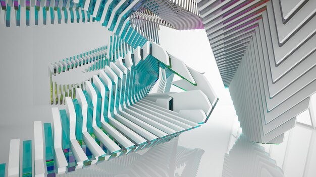 Interior paramétrico de gafas degradadas blancas y de colores abstractos con ilustración de ventana 3D