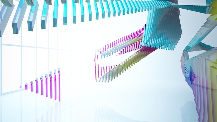 Foto interior paramétrico de gafas degradadas blancas y de colores abstractos con ilustración de ventana 3d