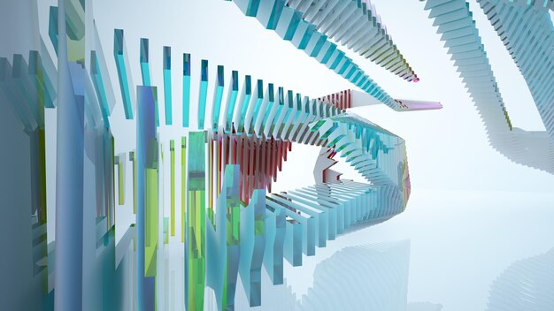 Interior paramétrico de gafas degradadas blancas y de colores abstractos con ilustración de ventana 3D