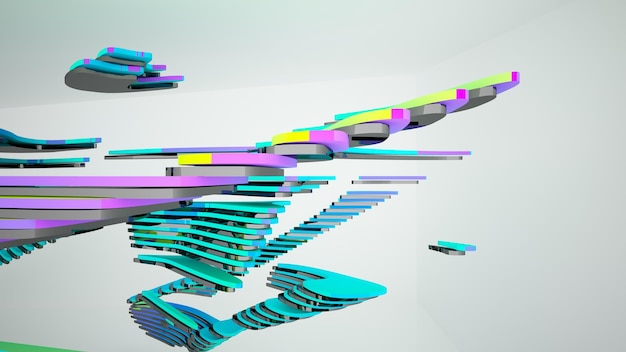 Interior paramétrico de gafas degradadas blancas y de colores abstractos con ilustración de ventana 3D