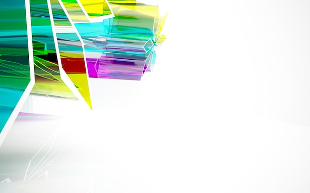 Interior paramétrico de gafas degradadas blancas y de colores abstractos con ventana. 3D