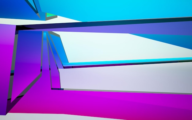Interior paramétrico de gafas degradadas blancas y de colores abstractos con ventana. 3D