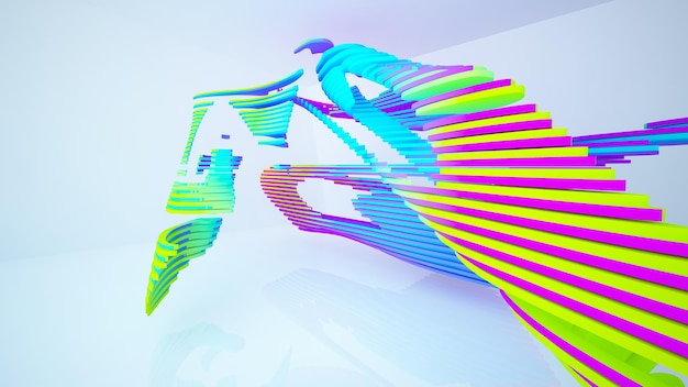 Interior paramétrico de gafas degradadas blancas y de colores abstractos con ventana modelo 3d
