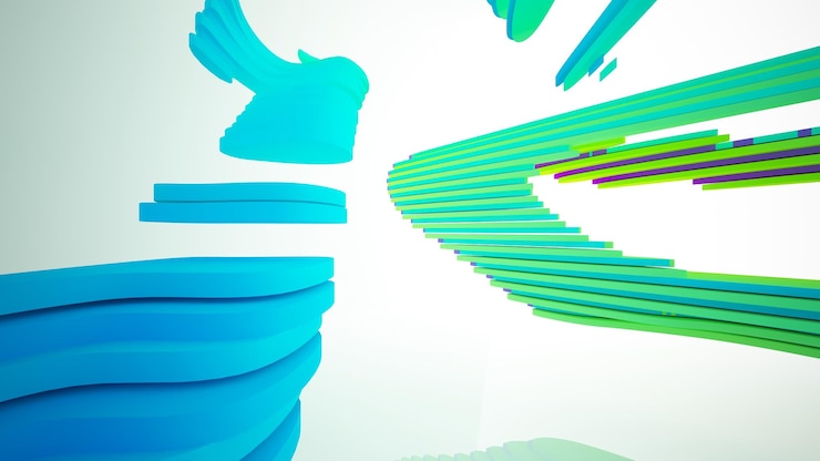 Foto interior paramétrico de gafas degradadas blancas y de colores abstractos con ventana modelo 3d