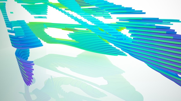 Interior paramétrico de gafas degradadas blancas y de colores abstractos con ventana modelo 3d