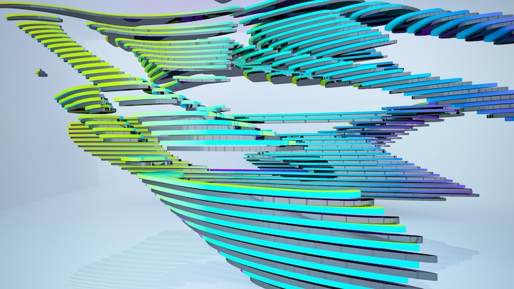 Foto interior paramétrico de gafas degradadas blancas y de colores abstractos con ventana modelo 3d