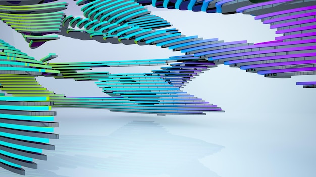 Interior paramétrico de gafas degradadas blancas y de colores abstractos con ventana modelo 3d