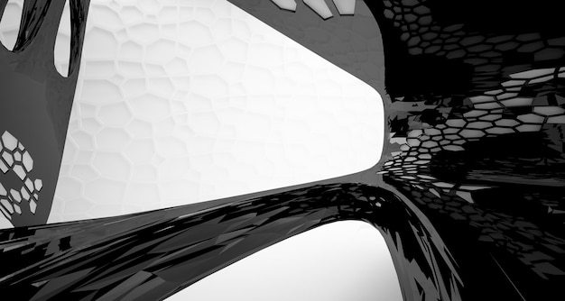 Interior paramétrico liso blanco y negro abstracto con ilustración y renderizado 3D de ventana