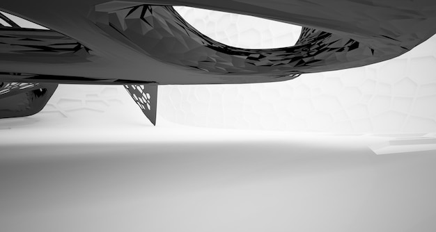 Interior paramétrico liso blanco y negro abstracto con ilustración y renderizado 3D de ventana