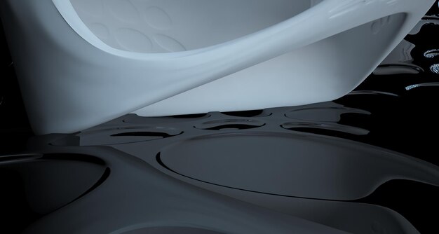 Interior paramétrico liso branco e preto abstrato com ilustração e renderização 3D da janela