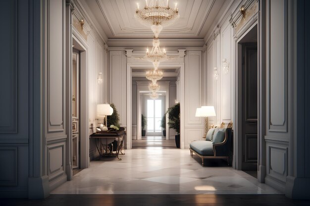 Interior de pasillo de estilo imperio en casa de lujo