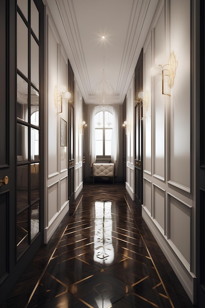 Interior de pasillo de estilo imperio en casa de lujo