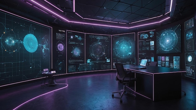 el interior púrpura del laboratorio del metaverso