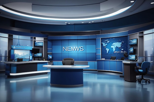 Interior realista do estúdio de notícias azul