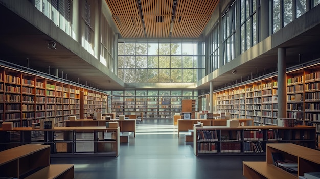 El interior resplandeciente de la biblioteca pública contemporánea