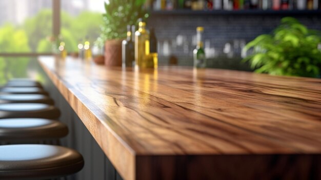 Interior del restaurante con mostrador de madera IA generativa