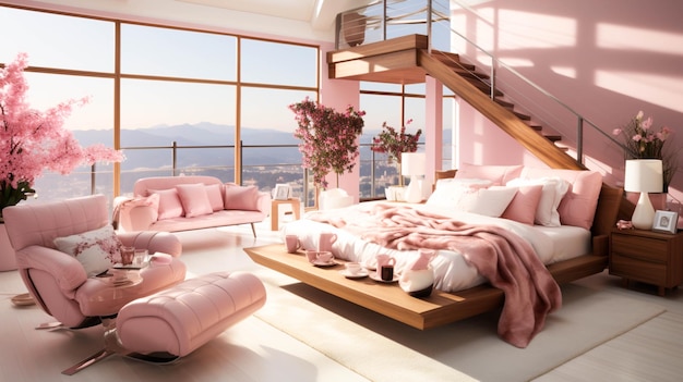 Interior rosa do quarto principal