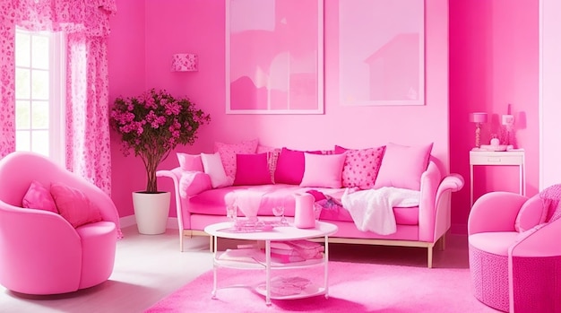 Interior rosado con muchos colores rosados