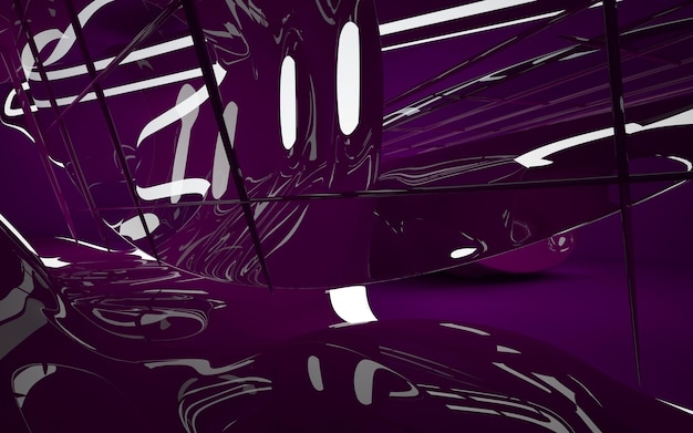 Interior roxo abstrato com linhas brancas brilhantes. ilustração 3D. renderização 3D