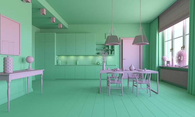 Interior roxo verde da cozinha