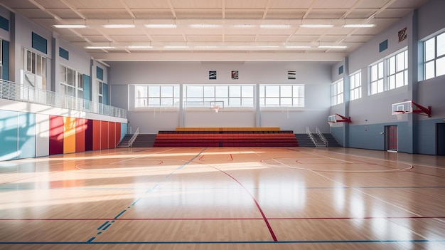 Interior de una sala de deportes escolar polivalente