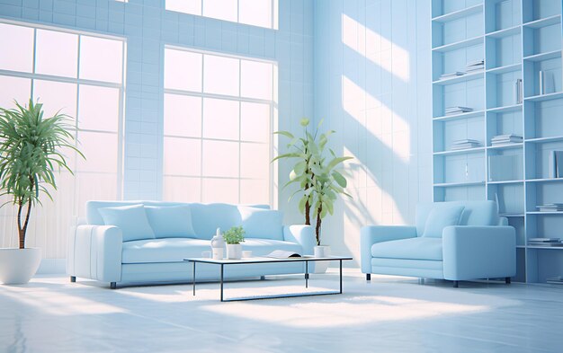 Interior de la sala de estar en color monocromático simple Concepto interior de diseño simple de un color