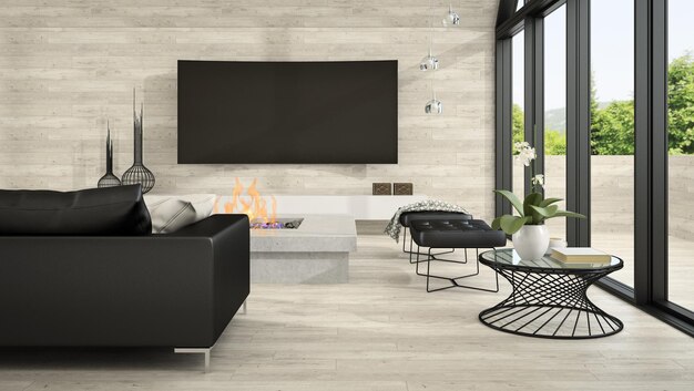 Interior de la sala de estar de diseño moderno renderizado 3D 5