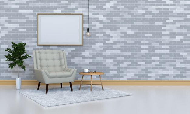 Interior de la sala de estar en estilo moderno, render 3d
