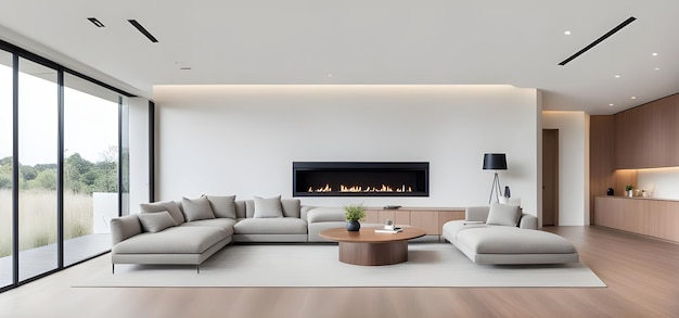 interior de la sala de estar en una hermosa nueva casa de lujo con sala de estar de estilo minimalista moderno