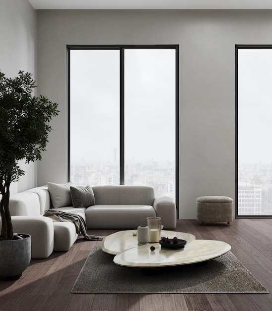 Foto el interior de la sala de estar en el loft de estilo industrial renderizado en 3d