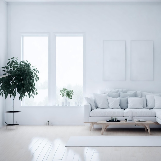 Interior de sala de estar minimalista blanco