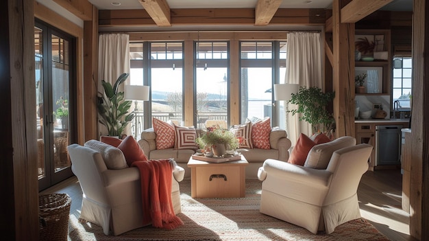 Foto interior de una sala de estar moderna con chimenea y sillas