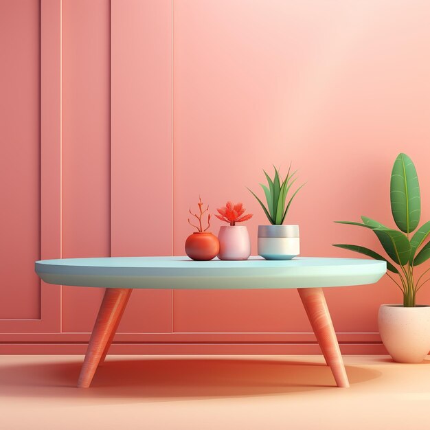 Interior de la sala de estar moderna con maceta de mesa y plantas Ilustración vectorial Ai Generado