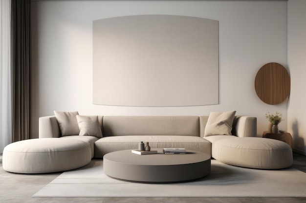 Interior de sala de estar moderno con muebles redondeados generados por la IA