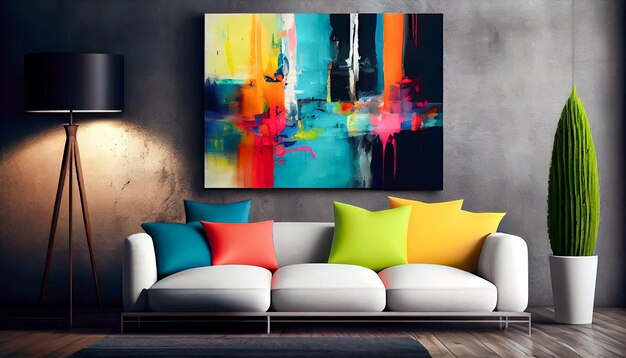 Interior de la sala de estar con pintura al óleo abstracta AI generativa AI generativa