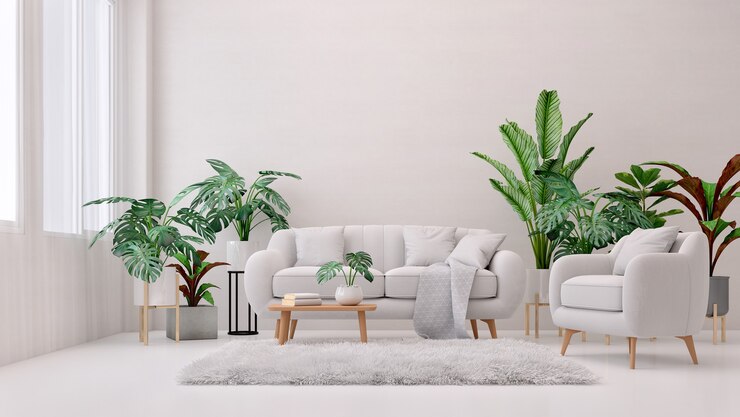 Interior de la sala de estar con plantas