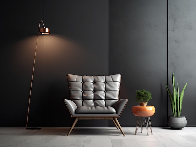 Interior de la sala de estar con silla y decoraciones Diseño escandinavo IA generativa