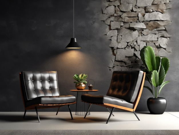 Foto interior de la sala de estar con silla y decoraciones diseño escandinavo ia generativa